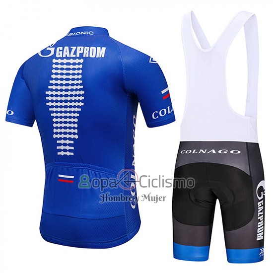 Gazprom Rusvelo Ropa Ciclismo Culotte Corto 2018 Hombre Mangas Cortas Azul y Blanco